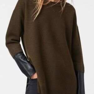NWT All Saints Essy Jumper Merino Wool & Leather sleeves